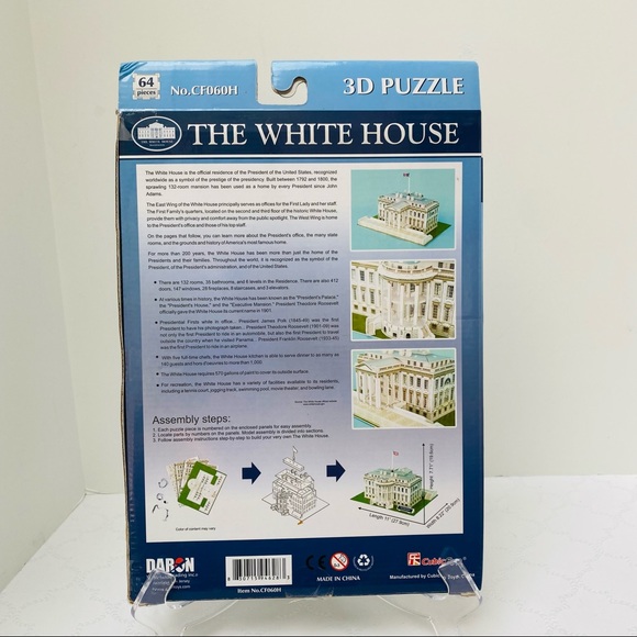 NEW 64 Piece 11" 3D Puzzle Model Kit - The White House Authentic Details Easy. - Picture 3 of 7